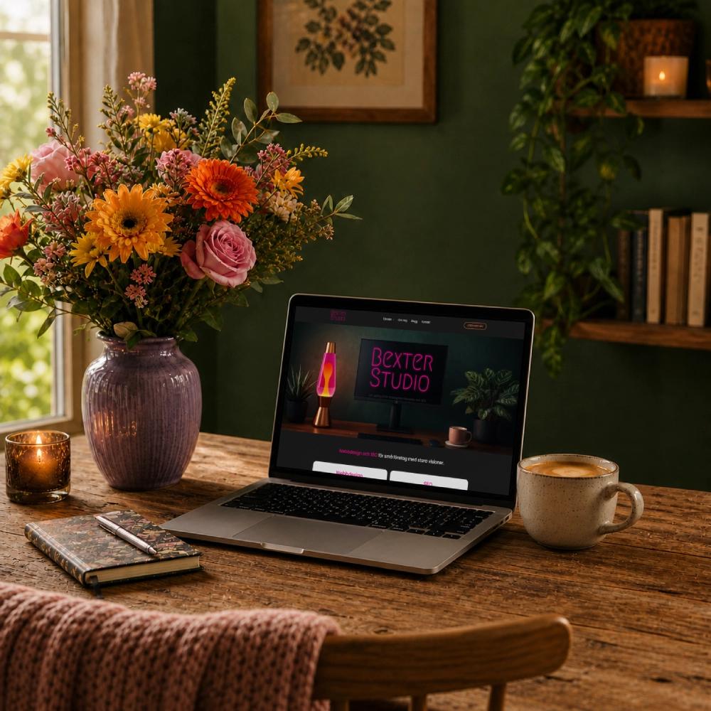 Laptop med webbdesign av Bexter Studio